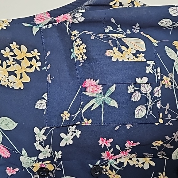 Vintage NY&Co M Soho blouse navy blue/floral button down tank blouse - Picture 7 of 9